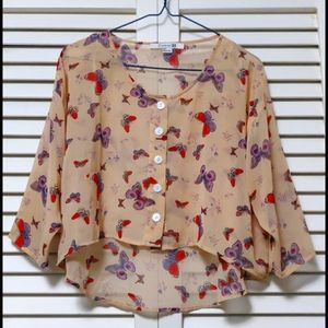 Forever 21 Sheer Cream Colour Top with 3/4 Sleeves